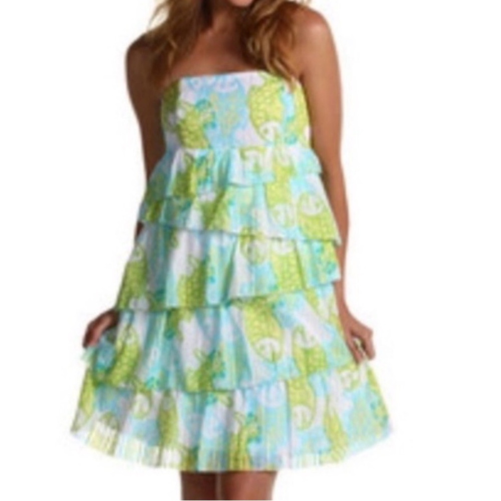 Lilly Pulitzer Strapless Dress with Green and Blue Accents